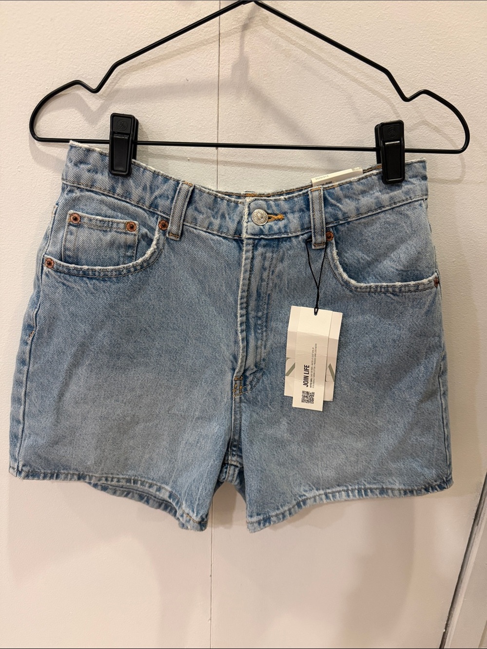 Zara Light Blue High-Rise Denim Shorts